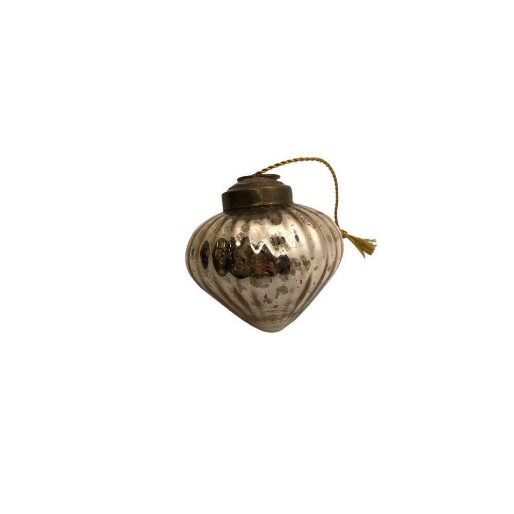 Vintage Mercury Glass Handblown Christmas Ornament Antique Gold With Bronze Topp